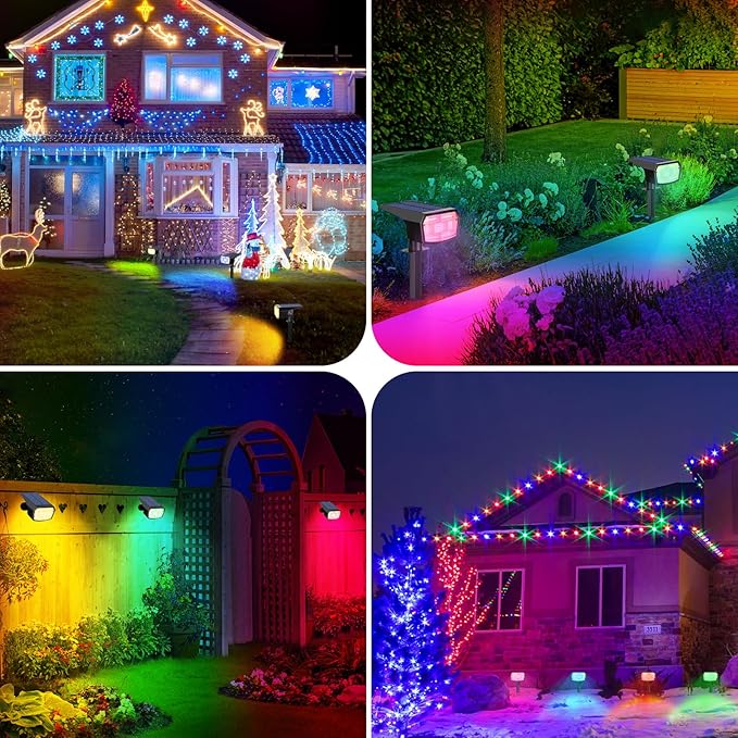 Sucolite 8-Pack Solar Spot Lights Outdoor Waterproof IP65 3 Lighting Modes 2-in-1 Solar Landscape Spotlights for Yard 59 LED Solar Powered Wall Lights for Garden Pathway Driveway Walkway Multicolor