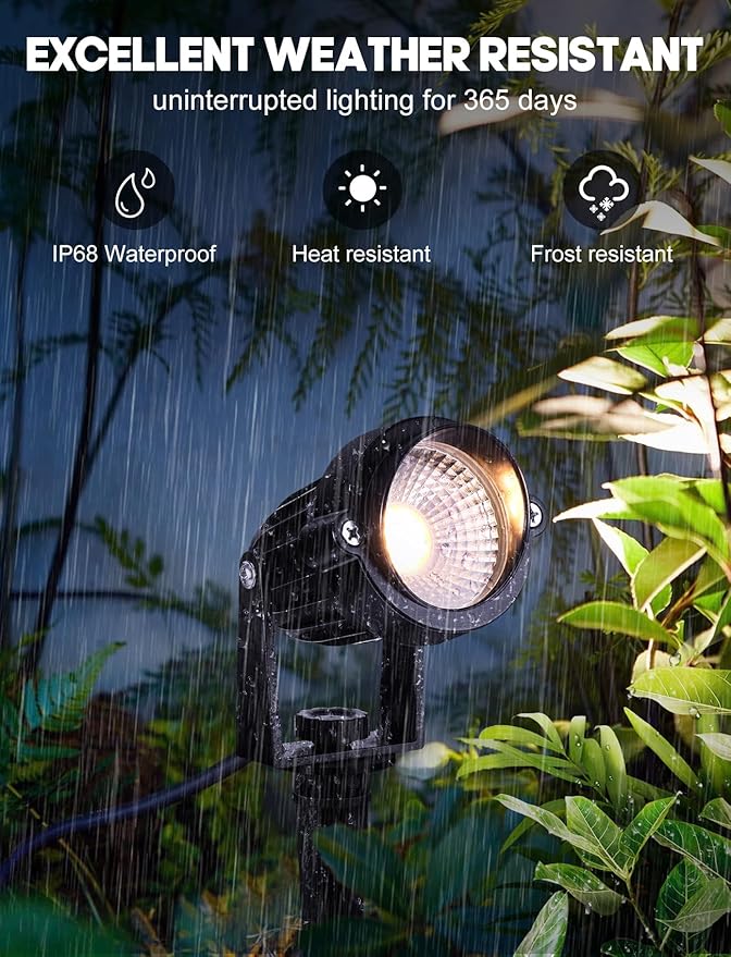 OurLeeme Outdoor LED Landscape Lighting - 4-in-1 LED Waterproof Spotlights for Outside with 36W Transformer Spotlight Landscape Lighting Plug in House Spot Lights Outdoor for Yard Garden (Warm)