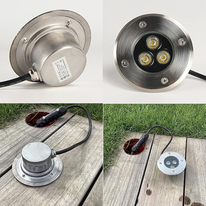 4Pcs Outdoor Buried Lights - Round Led Landscape Lights 3W Ip67 Waterproof Led Underground Well Light Stainless Steel Underground Spotlight Recessed Garden Decorative -Yellow Light-12V