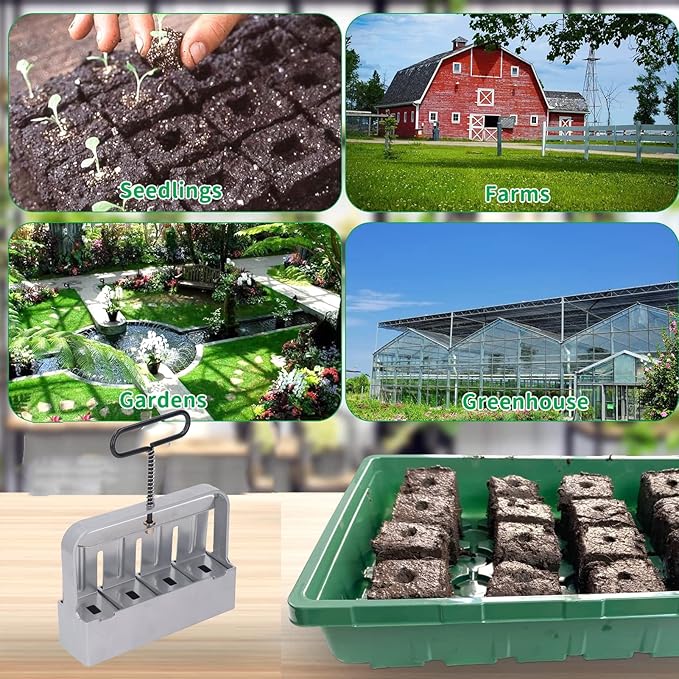 Manual Soil Block MakerSoil Blocker with Comfortable HandleSilver Manual Soil Block Maker Handheld Seedling Micro Soil Blocker Set for Greenhouse