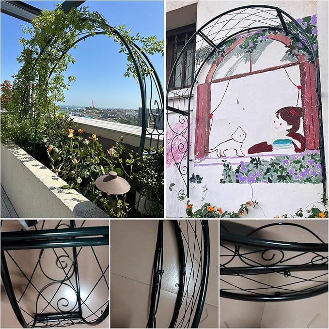 Metal Garden Arch Trellis Wall Mounted Rose Arch Garden Trellis for Windows Doors Entrances for Climbing Plants Garden ArchwayWindow Shade Frame(Green)
