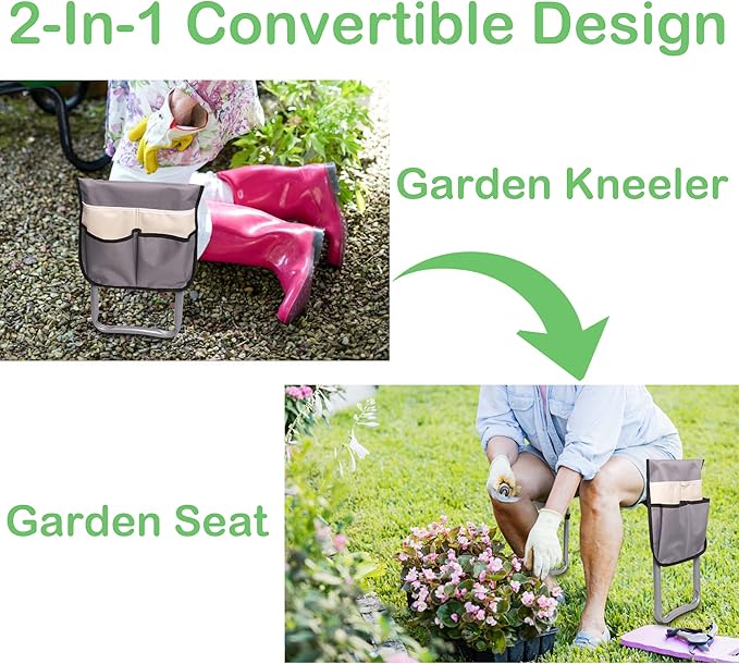 Foldable Garden Kneeler and Seat Upgraded Gardening Stool with 2 Bonus Tool Pouches Lightweight and Heavy Duty Garden Bench with Comfortable Eva Foam Pad for Arthritis Parent Gardener