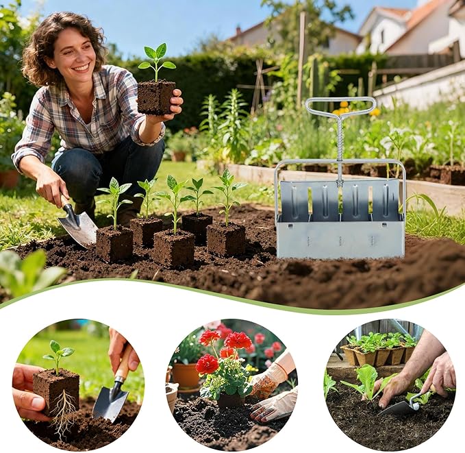 Soil Block Maker 6-Piece Set Includes 2-Inch 4-Cell And 3/4-Inch 20-Cell Soil Block Makers 3 Types Of Seed Pins Growth Tweezers Handheld Tools For Seed Starting In Greenhouse Garden And Farm Use