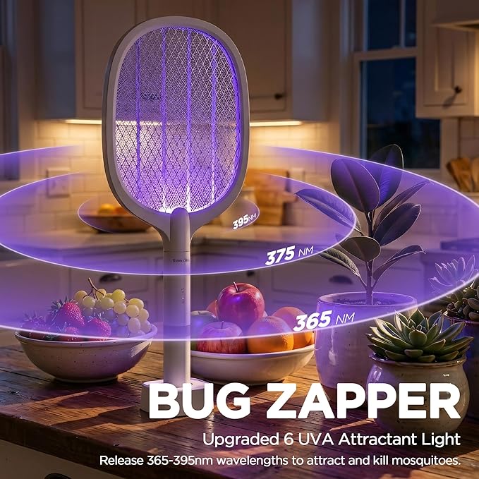 Fly Swatter Electric(2 Pack) USB-C Rechargeable Electric Mosquito Racket Portable Handheld Cordless Electric Bug Zapper Indoor Racket to Kill Mosquitoes Wasps Gnats Flies Bugs with Stand