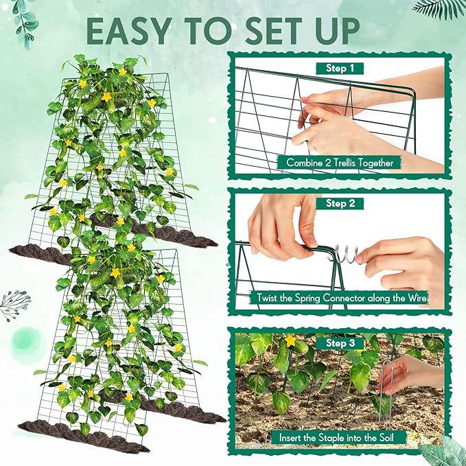 Wesiti 6 Packs Foldable Cucumber Trellis for Raised Bed 34W x 48H Adjustable a Frame Garden Trellis for Climbing Plants Outdoor Yard Metal Plant Support for Vegetables Tomato Pea Flower Vine Squash
