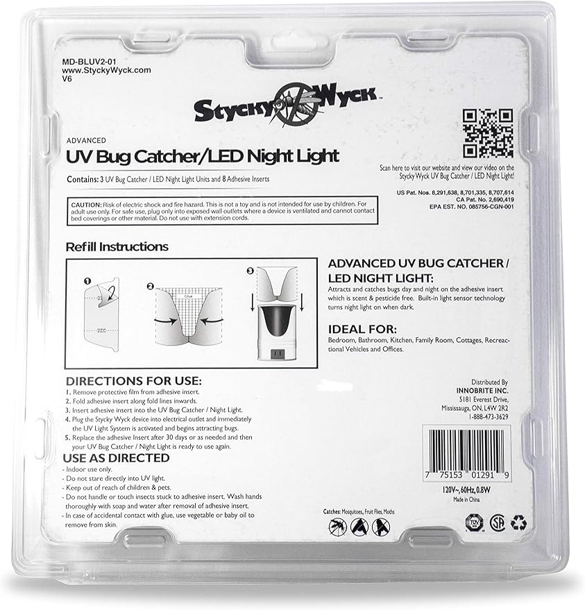 Flying Insect Trap Night Light LED Bug Catcher (Multi-Pack) - Plug in Bug Catcher Captures Houseflies Fruit Flies and Gnats - Adhesive Inserts Included