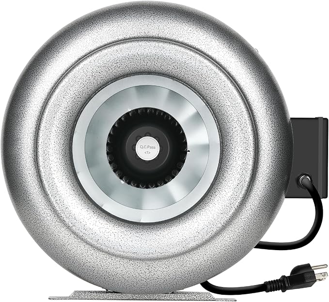iPower 10 Inch 862 CFM Inline Duct Window Ventilation Fan for Basement Kitchen Grow Tent Grow Room Grounded Power Cord Silver