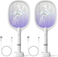 Fly Swatter Electric(2 Pack) USB-C Rechargeable Electric Mosquito Racket Portable Handheld Cordless Electric Bug Zapper Indoor Racket to Kill Mosquitoes Wasps Gnats Flies Bugs with Stand