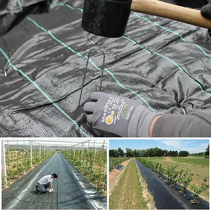 3.175oz 3 x 50 Feet Weed Barrier Landscape FabricHeavy Duty Weed Barrier Woven Weed Control Fabric Gardening Mat with 20Pcs Garden Sod Staples and Pads for Outdoor Garden Lawn Supplies