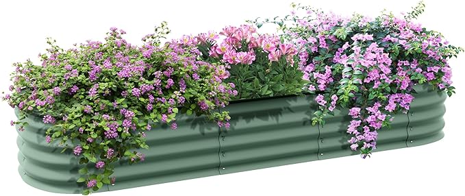 6.4' x 2' x 1' Galvanized Raised Garden Bed Kit Outdoor Metal Elevated Planter Box with Safety Edging Easy DIY Stock Tank for Growing Flowers Herbs Vegetables Green