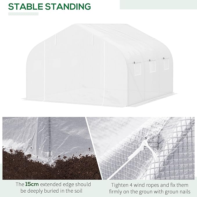 Outsunny 11.5' x 10' x 6.5' Outdoor Walk-in Greenhouse Tunnel Green House with Roll-up Windows Zippered Door PE Cover Heavy Duty Steel Frame White