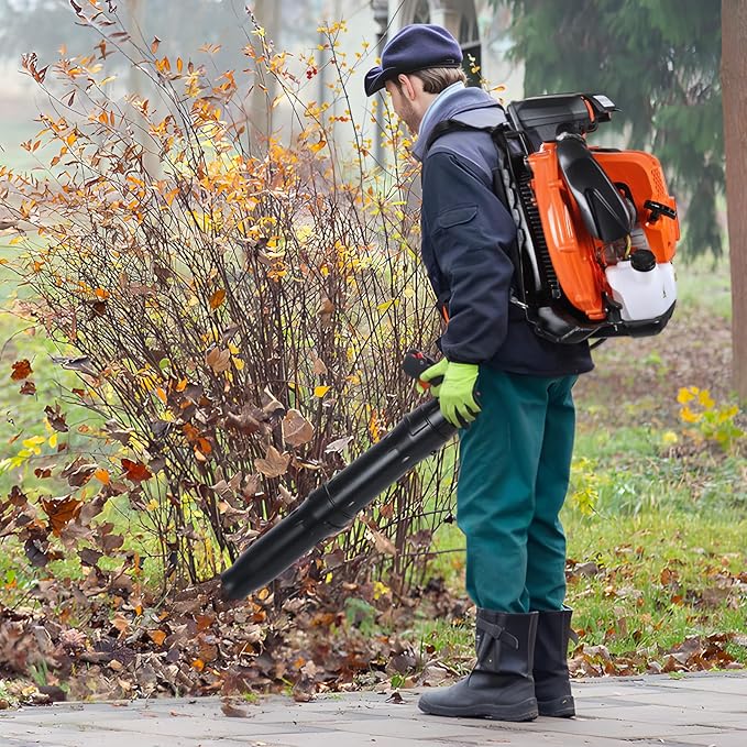 Backpack Gas Powered Leaf Blower 80CC 900CFM 2-Stroke Gas Leaf Blower 6800RPM Backpack Leaf Blowers for Lawn/Garden Care Snow/Grass Blowing from US