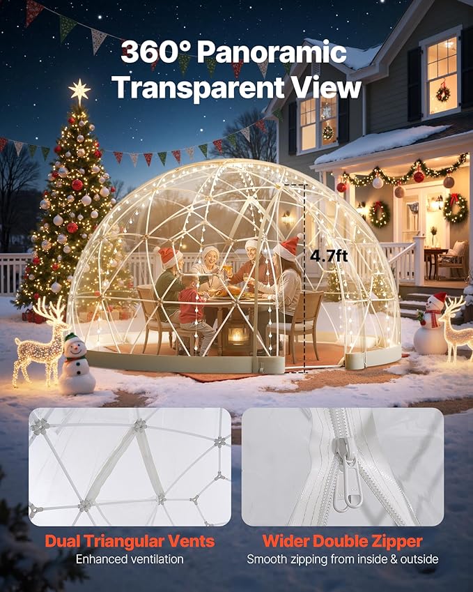 VEVOR Garden Dome Tent 9.5 x 5.7 ft Outdoor Clear Bubble Tent for 2-4 Person Weatherproof Geodesic Dome Greenhouse with Window PVC Transparent Tents for Backyard Patios Camping Party Wedding