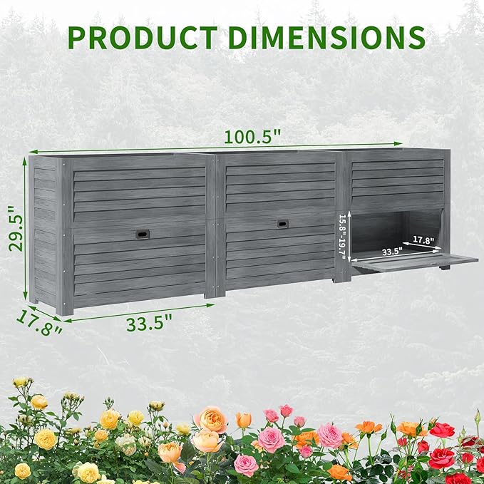 DoCred Wooden Raised Bed Garden with Storage Box 34 x 18 x 30 Elevated Large Planter Box for Herbs Vegetables Flowers Backyard Patio Gardening Balcony