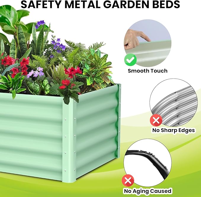 CABIHOME 2-Packs Raised Garden Bed 6x3x1.5 ft Metal Raised Garden Beds Outdoor Rectangular Planter Box for Planting Plants Vegetables and Flower Olive Green
