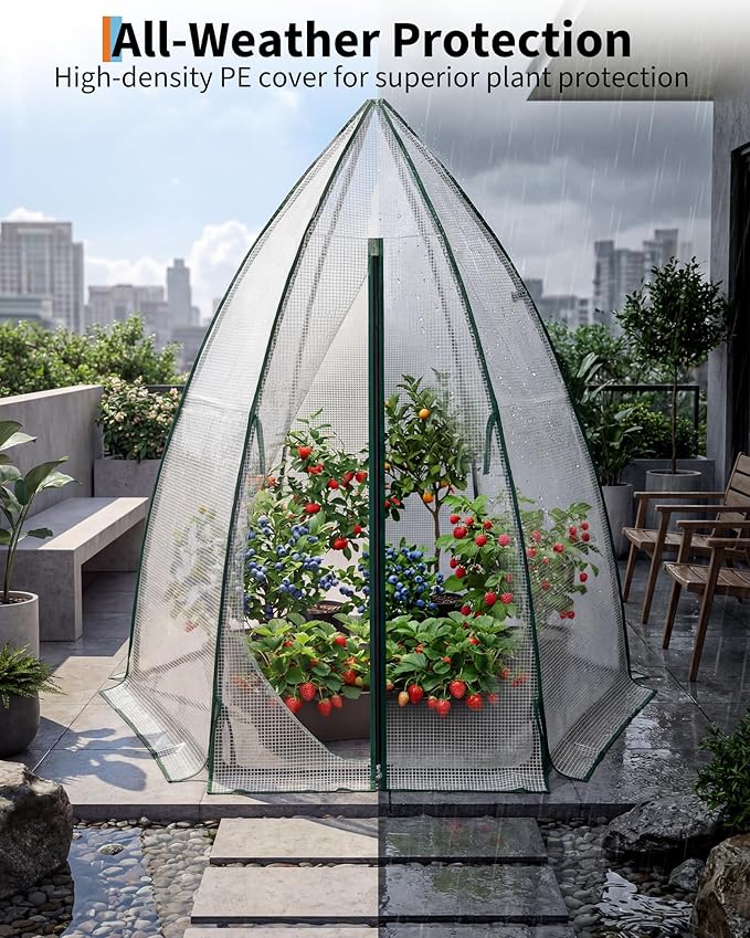 Greenhouse for Outsides 54”x 54”x 71” Heavy Duty Green House Tent with Durable PE Cover Garden Plant Protector with Zippered Door Mesh Window for Vegetables Flowers Fruits Herbs White