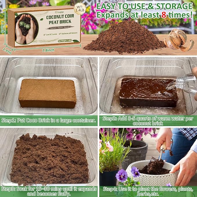 Legigo 12 Pack Premium Coco Coir Brick for Plants- 100% Organic Compressed Coconut Coir Bricks Starting Mix Coco Coir Fiber Coconut Husk for Planting Gardening Potting Soil Substrate Herbs
