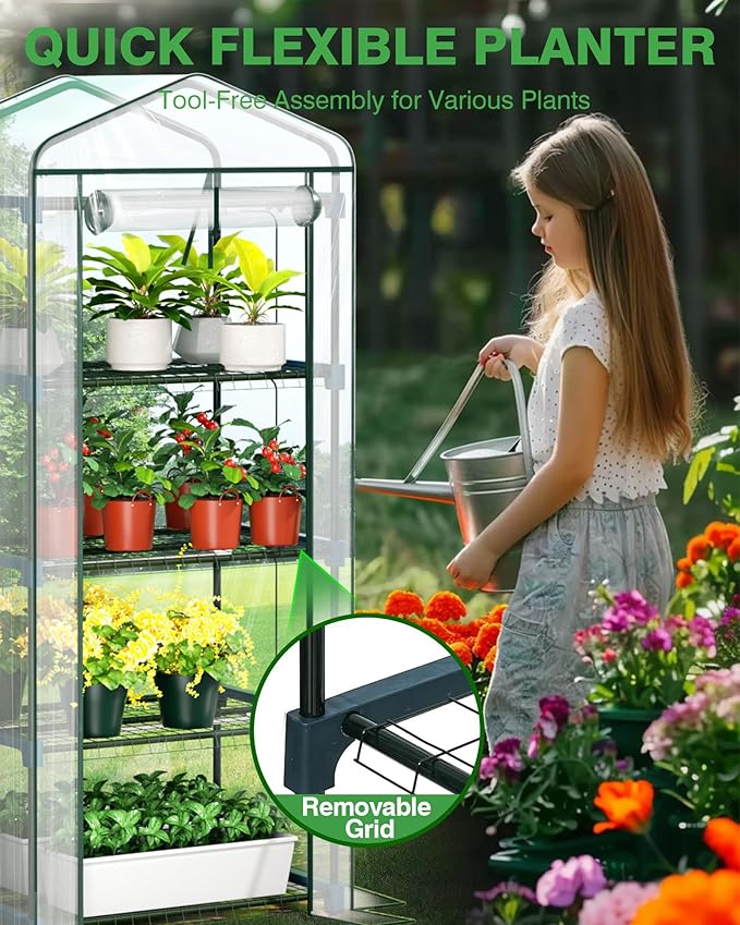 PYY Mini Indoor Greenhouse with Grow Light - Small Portable Outdoor Plant Green House Cabinet with Wheels Thermometer PVC Tent Cover 4 Dimmable 3 Color 2FT 36W LED Kit 4 Tier Gardening Shelves