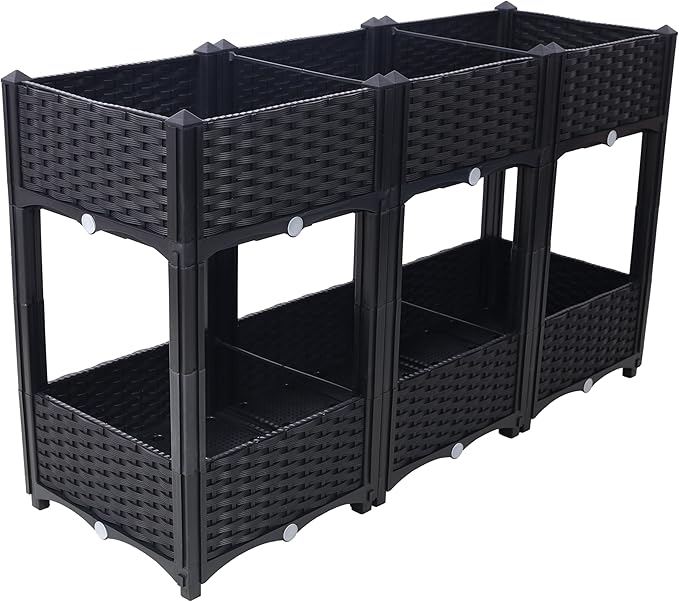 Planter Raised Beds - Elevated Garden Box with Drainage 47.2x15.7x27.7 Black for Vegetables Flowers Herbs