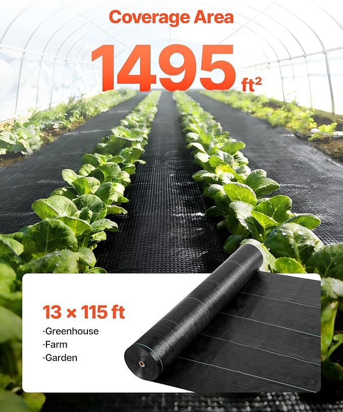 VEVOR Weed Barrier Fabric Heavy Duty 13x115FT 3.5oz Landscape Fabric Woven Weed Blocker Fabrics Garden Fabrics Weeds Barrier Weeds Control Ground Cover Geotextile Webbing Gardening Mat Black
