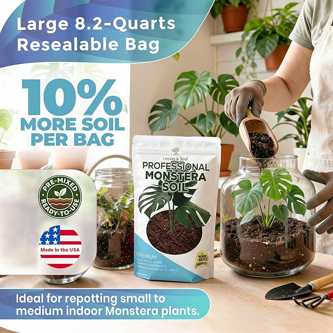 Monstera Plant Soil Premium All Purpose Blend | Extra Large 8.2 Quarts | Ready to Use for Indoor Container and Houseplants | Peat Coco Coir Perlite Dolomite | Made in USA