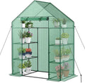 Happygrill Walk-in Greenhouse Potable Greenhouse with Roll-up &amp Zippered Door PE Cover 4 Tier 8 Mesh Shelves for Plants Herb and Flower Greenhouses for Outdoors Patio Lawn Yard 56 x 28x