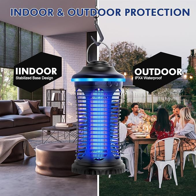 Rechargeable Bug Zapper Outdoor &amp Indoor Mosquito Zapper Fruit Fly Trap Gnat Moths Catcher 4200V Grid USB Charging 4000mAh Battery Fit for Home Kitchen Backyard Camping Patio Black