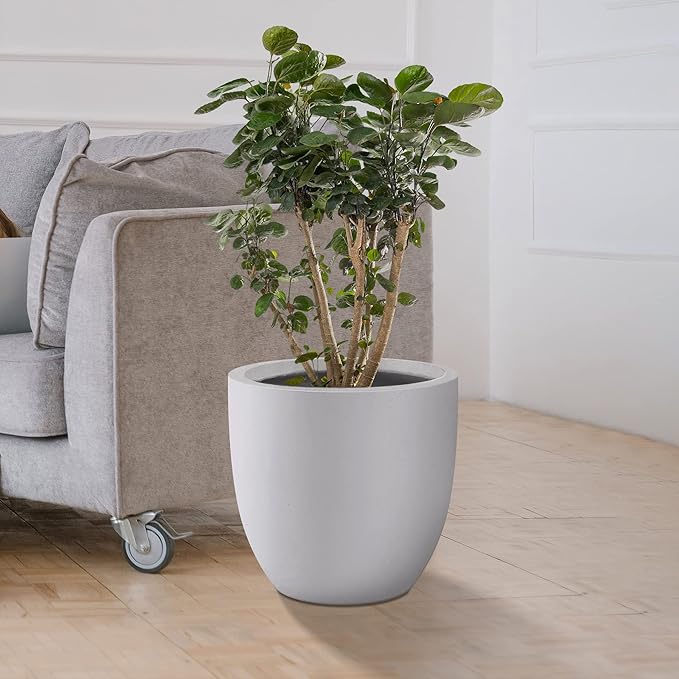 Kante 16.5 Dia Round Concrete Planter Large Outdoor Modern Indoor Decorative Plant Pots with Drainage Hole and Rubber Plug for Home and Garden Pure White