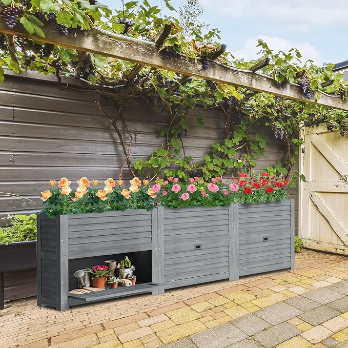 DoCred Wooden Raised Bed Garden with Storage Box 34 x 18 x 30 Elevated Large Planter Box for Herbs Vegetables Flowers Backyard Patio Gardening Balcony