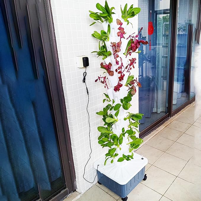 5-Hole Hydroponic Growing System Soilless Cultivation Equipment Garden Balcony Vertical Tower Planters DIY Vegetable Pot&ampPlanter(Gray12th floor)