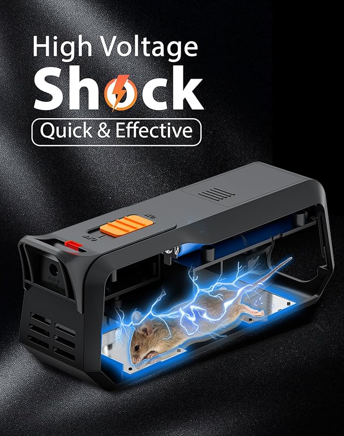 2 Pack Electric Mouse Trap Zapper with Powerful Voltage Effective Electronic Mouse Traps Indoor for Home No-Touch Disposal Reusable Mice Catcher for Kitchen Living Room and More (Black)