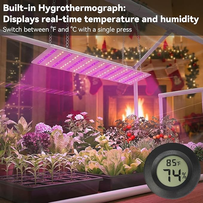 Mini Greenhouse with Grow Light &amp Timer &amp Hygrothermograph 30x16x20 Indoor/Outdoor Tabletop Greenhouse with 96 LEDs Dimmable Full-Spectrum Lights (3 Colors) for HouseplantsSeedlings Out