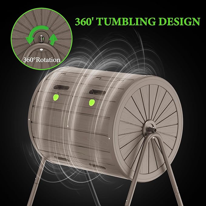 37.5 Gal Compost Tumbler - Leakproof Resin Compost Bin Outdoor | Odorless Aerating Compost for Backyard &amp Organic Gardens