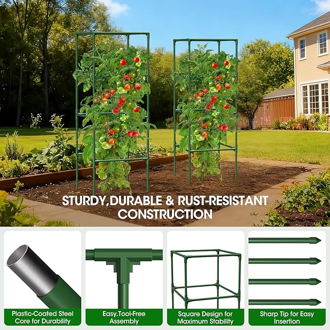 6 Pack Tomato Cages 41.7 H Square Tomato Plant Stakes Support Cages Trellis for Garden Climbing Vegetables Flowers FruitsExtra Bold