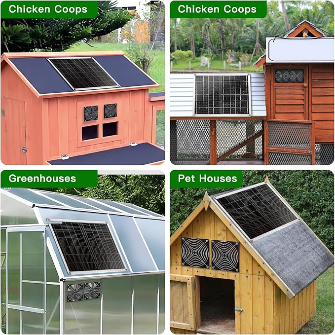 Solar Fan 15W Solar Panel Fan with Two IP67 Waterproof Fan for Small Chicken Coops Greenhouses Sheds Pet Houses Intake or Exhaust air