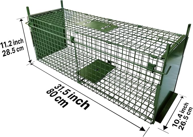 ARIFARO Animal Cage Trap (31 L x 10 W x 11 H) Humane Live Cage Trap Double-Door Metal Capture Cage for SkunksRaccoonsRabbitsStray CatsSquirrelsMolesGophers