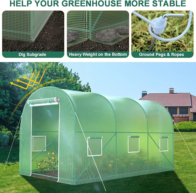 Walk-in Greenhouse with Watering System 10x7x7 FT Heavy Duty Tunnel Green House for Outdoors Gardening Plants Protable Plastic Cover Hot House with Metal Frame