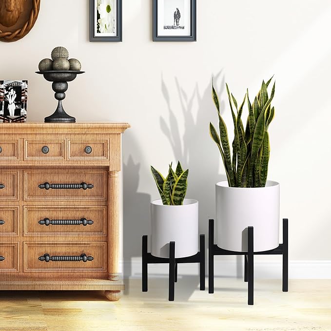 Plant Pot with Stands Set of 2 Mid Century Planters for Indoor Plants Modern Decorative Flower Pots for Balcony Office Living Room or Garden with Drainage Plug 12 inch &amp 10 inch