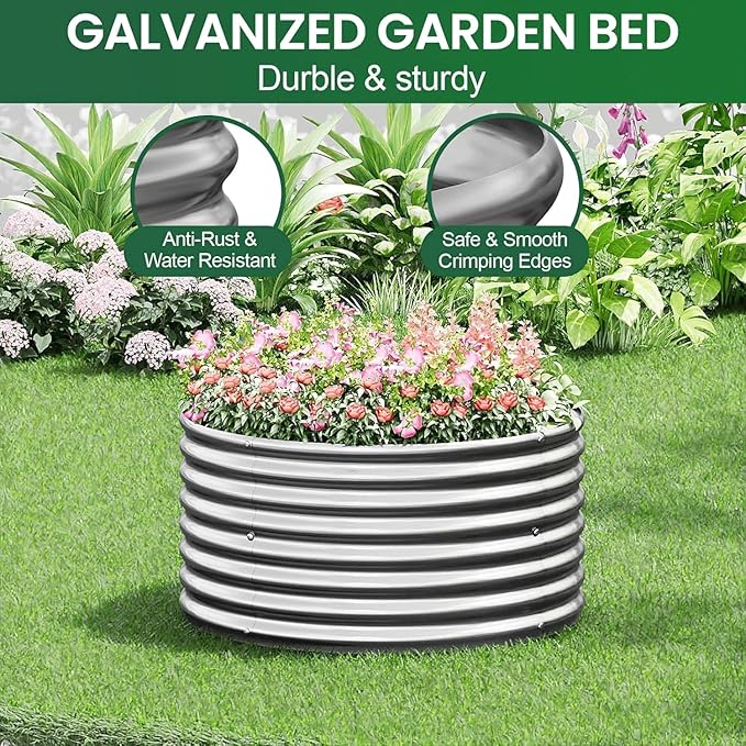 5 Pack 3x3FT Round Corrugated Galvanized Steel Raised Garden Bed Outdoor Metal Above Ground Garden Bed for Vegetables and Flowers Raised Beds for Gardening-3x3FTx10Inch