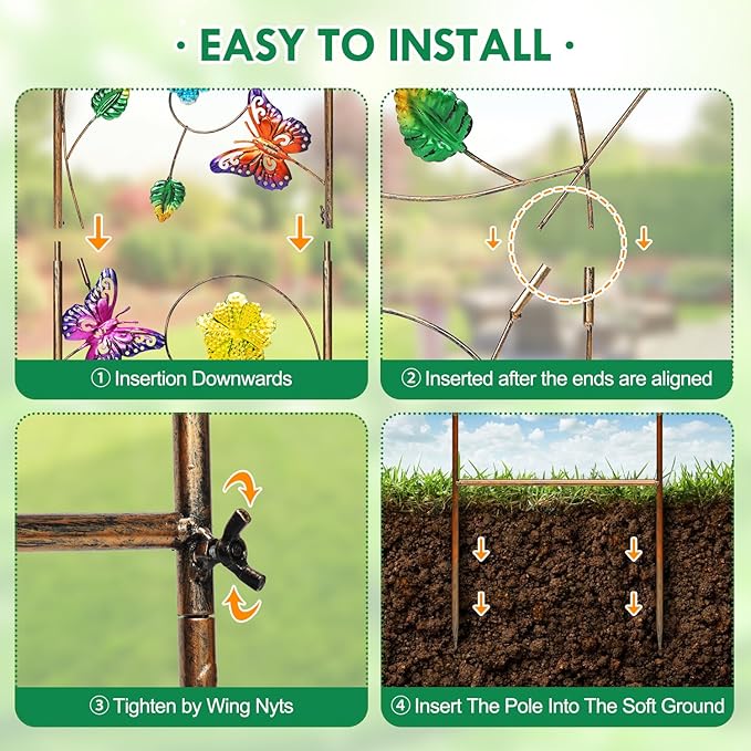 2 Pack Garden Trellis for Climbing Plants Outdoor Metal Arch Trellis for Climbing Vines Plants Support 60'' H x 11'' W Butterfly