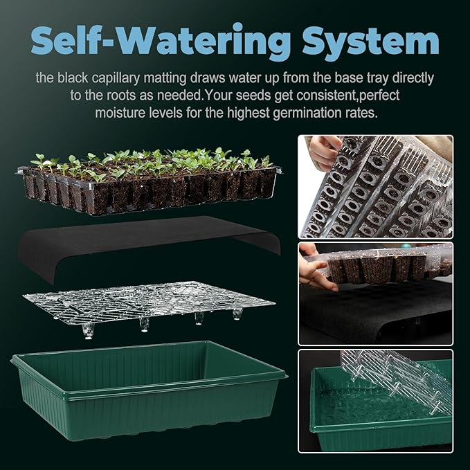 120-Cell Self-Watering Seed Starter Tray with Grow Light2 Sets of 60-Cell Seed Starter Kit with Tall Humidity DomeIndoor Seedling Starting Germination Kit with 4 Full-spectrum Growing Light Tubes