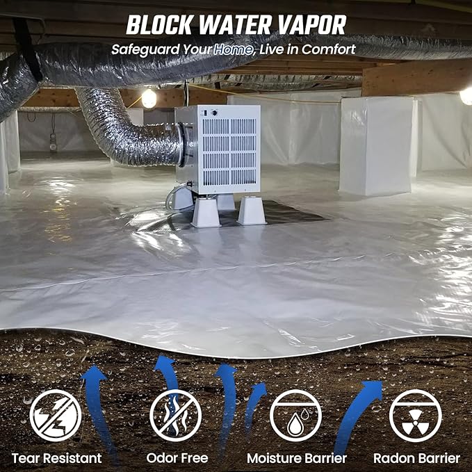 Crawl Space Vapor Barrier 10 Mil Vapor Barrier 12' x 24' Drop Cloth Moisture Barrier Covering for Crawlspace Encapsulation Thick Plastic Sheeting Polyethylene Film Black and White Panda Film