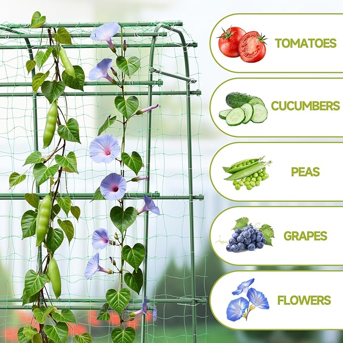 HIRALIY Garden Arch Trellis for Climbing Plants 6.3ft Tall Heavy Duty Metal Cucumber Trellis Rustproof Plant Support Tunnel for Tomato Grape Bean Raised Bed and Vegetable Gardens Green
