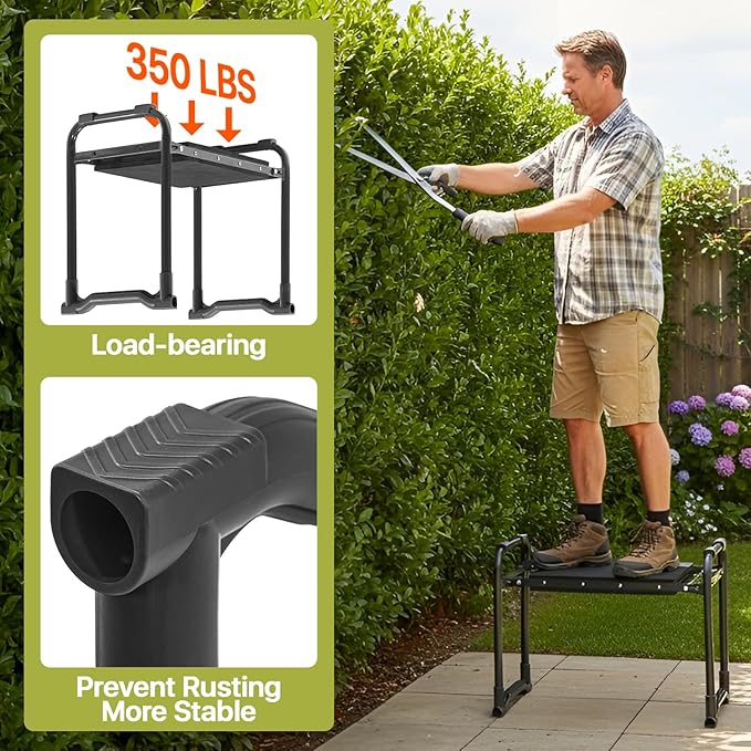 Garden Kneeler and Seat Heavy Duty Wider and Thicker Kneeling Pad for Foldable Gardening Stool with 2 Tool Pouches Gardening Gifts Tools for Women Mom Men Seniors