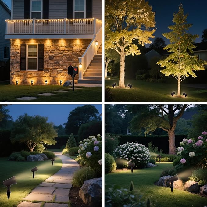 3CCT LED Landscape Lights with Connectors 12V Low Voltage 3000K/4000K/5000K Selectable 3W 200LM Outdoor Waterproof Garden Pathway Lights Wall Tree Flag Spotlights with Spike Stand 4 Pack