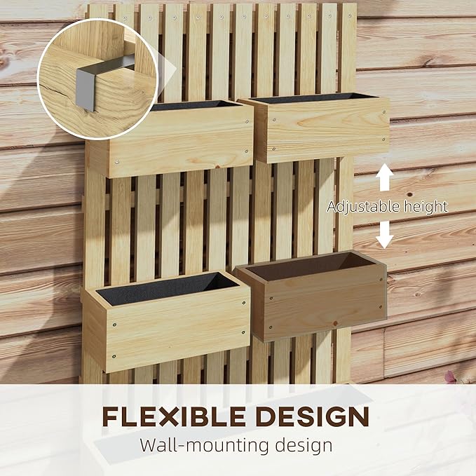 5 Box Raised Garden Bed with Trellis for Vine Flowers &amp Climbing Plants 39 Tall Wall-Mounted Wood Planter Box Set with Adjustable Height Drainage Hole Natural