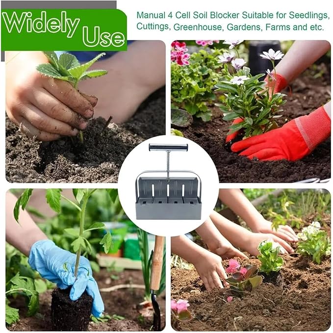 Handheld Soil Block Maker 2 Inch Manual Tool for Seedling Starter in Greenhouse and Garden Planting