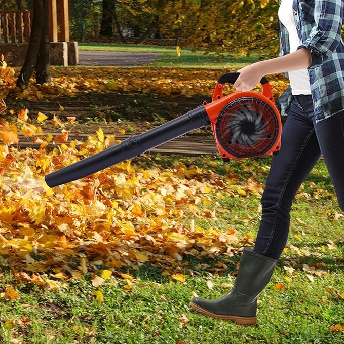 25.4CC Cordless Leaf Blower 7000RPM Handheld Gas Blower Gas Powered Leaf Blower with Silencer Powerful Clearing Performance Gas Leaf Blower for Lawn Care Patio Blowing Leaves and Snow Orange