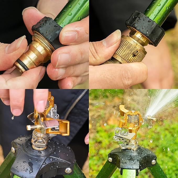 Hourleey Impact Sprinkler on Tripod Base Heavy Duty Brass Sprinklers for Yard Lawn Garden 0-360 Degree Large Area Coverage 3/4 Inch Connector Extension Legs Flip Locks with Brass Sprinkler Head