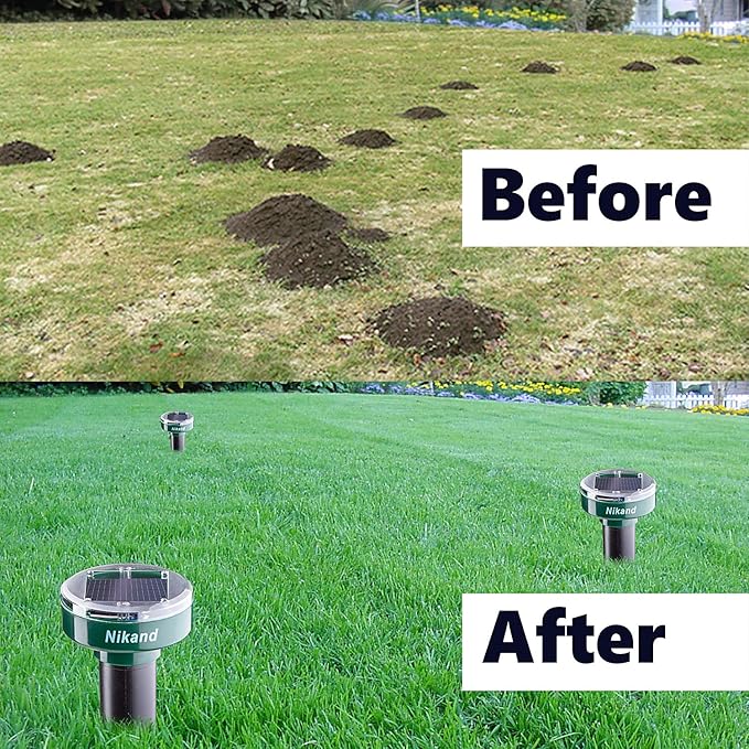 Gopher Repellent Ultrasonic Solar Powered - Mole Repellent Stakes Outdoor Pet Safe - Groundhog Repeller Snake Rodent Gopher Spikes Chaser - Sonic Mole Deterrent Devices (4)